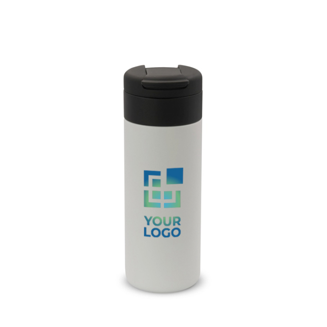 RVS fles met zwarte opklapbare dop 400ml met jouw bedrukking