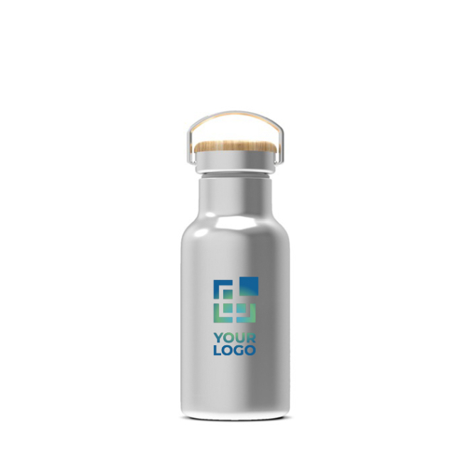 Dubbelwandige thermosfles met poedercoating en draaggreep 350ml met jouw bedrukking