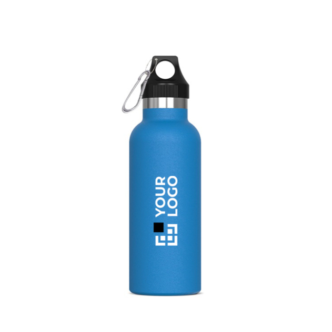 Lekvrije RVS fles met karabijnhaak 500ml met jouw bedrukking