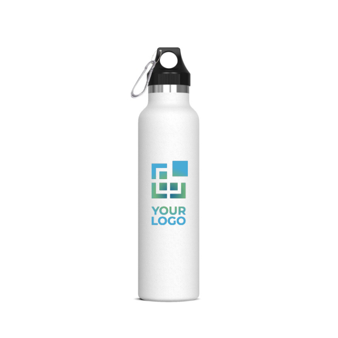 Lekvrije RVS fles met karabijnhaak 650ml met jouw bedrukking