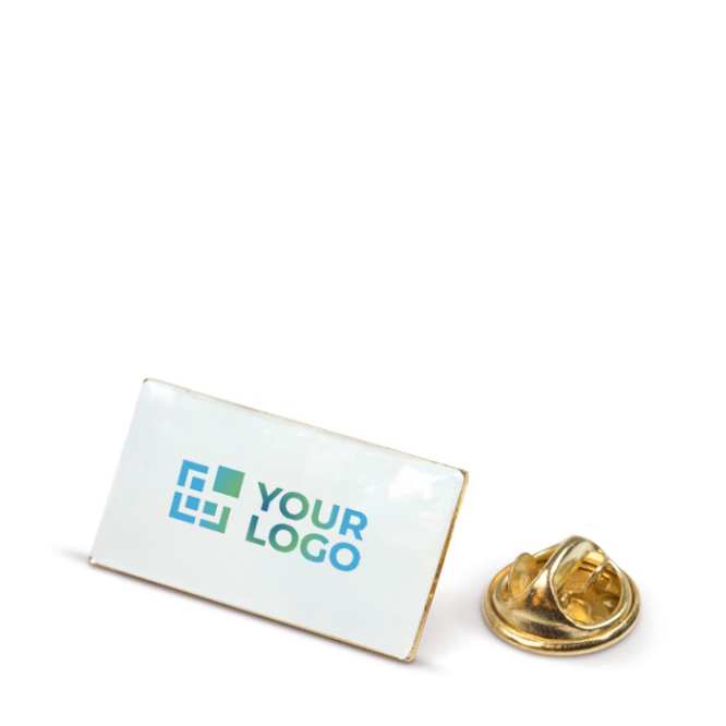 Rechthoekige vergulde metalen speld om te personaliseren 26x14mm met jouw bedrukking