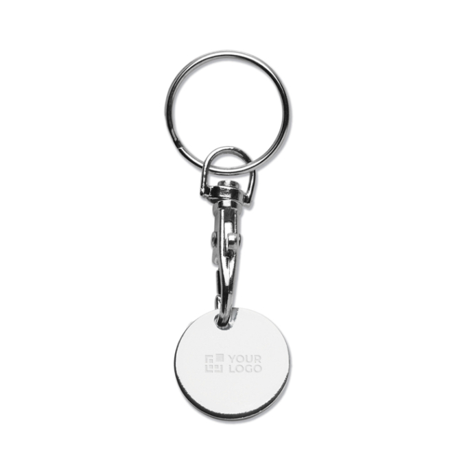 Ronde metalen sleutelhanger met munt voor winkelwagen