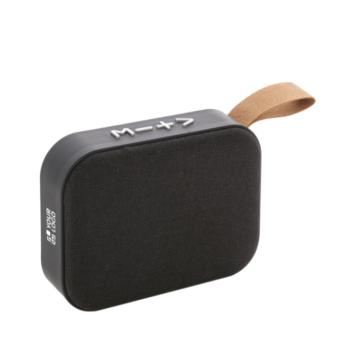 Compacte stoffen 5.0 bluetooth speaker met logo kleur zwart