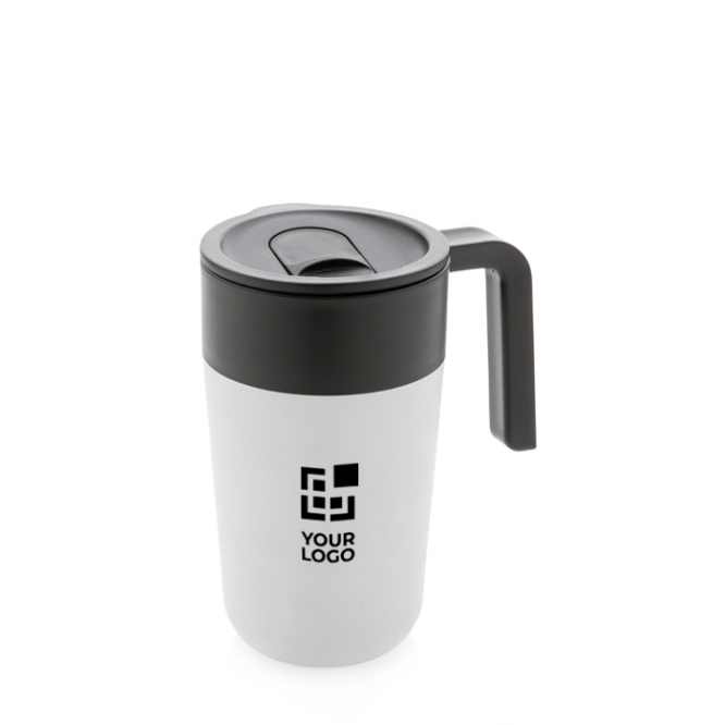 Mok gemaakt van gerecycled plastic en metaal weergave met jouw bedrukking