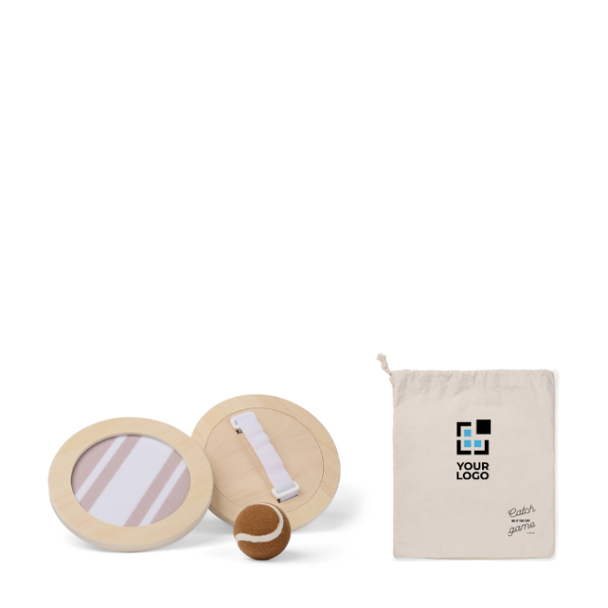 Houten spel met klittenbandbatjes en bal, inclusief tas