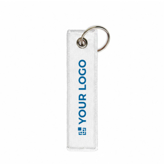 Geborduurd polyester label met sleutelhanger, personaliseerbaar
