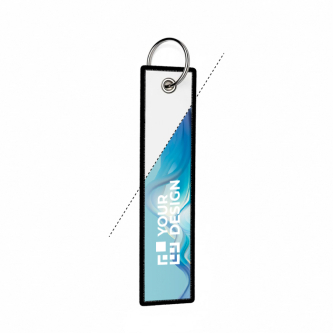 Polyester label met ring, sleutelhanger, met eigen ontwerp