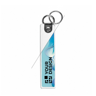 Sleutelhanger in textiel-labelvorm met dubbele ring, bedrukken logo