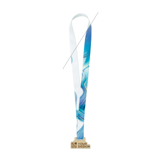 Op maat gemaakte houten medaille met genaaid lint in lusvorm
