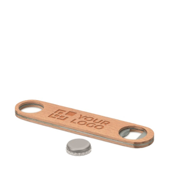 Houten flesopener bedrukt met logo kleur hout