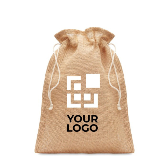Jute tassen met logo met verstelbare sluiting maat M weergave met jouw bedrukking