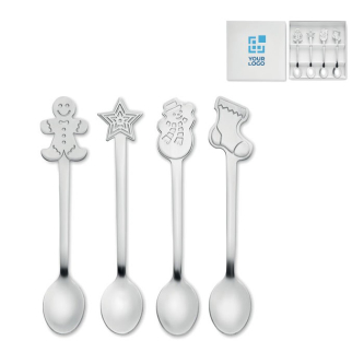 Set van 4 theelepels in kerstversie met geschenkverpakking