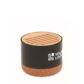 Draadloze ronde speaker met kurken voet en bamboedetail