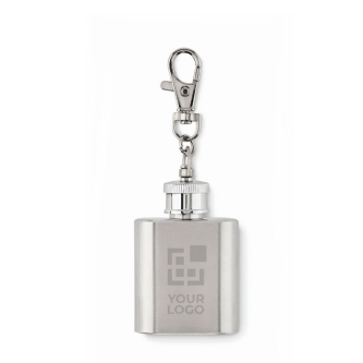 RVS sleutelhanger van een fles met een inhoud van 28 ml