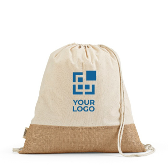 Tas met trekkoorden van gerecycled katoen en jute bodem 180 g/m2