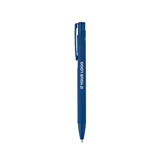 Pen van gerecycled aluminium met rubberen afwerking en blauwe inkt