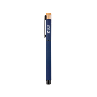 Rollerpen van gerecycled aluminium en bamboe met blauwe inkt