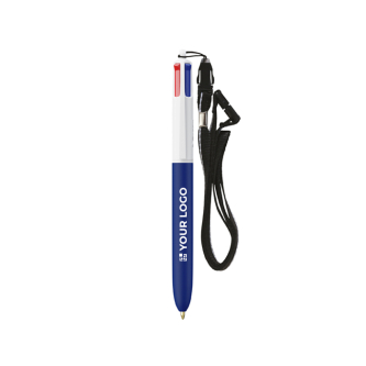 Plastic pen met koord om te dragen en vier kleuren inkt BIC®