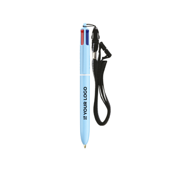Plastic pen in pastelkleuren met lanyard en 4-kleureninkt BIC®