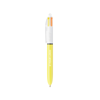 Plastic pen met gele behuizing en 4 kleuren inkt Sun BIC®