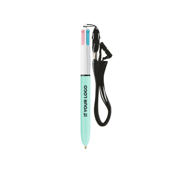 Plastic BIC®-pen met draaglint en inkt in 4 kleuren
