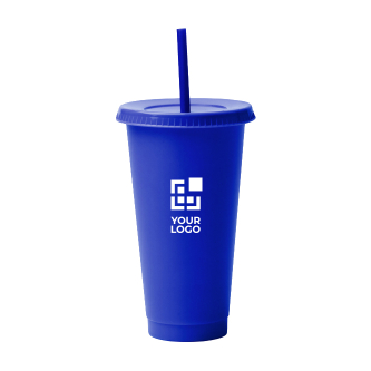 Herbruikbare beker van gerecycled plastic met deksel en rietje 710ml
