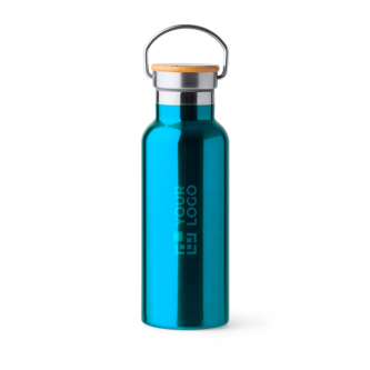 RVS fles met bamboedop en inklapbaar handvat 500 ml