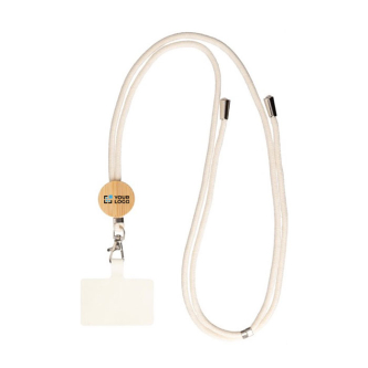 Lanyard en badgehouder van katoenen koord met bamboedetail