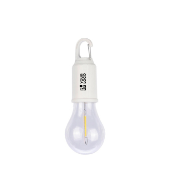 Oplaadbare lamp in de vorm van een gloeilamp met clip voor transport