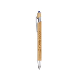 Bamboe balpen met gekleurde styluspunt, blauwe inkt