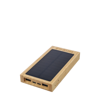 Zonne-energie powerbank van bamboe 10.000 mAh met indicatorlampje