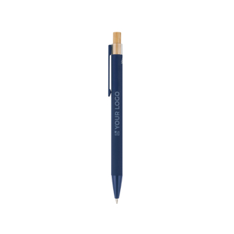 Gerecyclede aluminium pen met bamboe drukknop, blauwe inkt