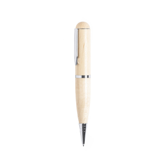Ecologische USB-pen van hout, draaibaar en met blauwe inkt