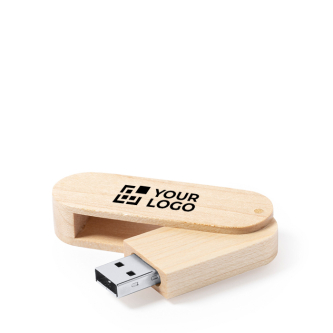 Houten USB-stick in draaibaar formaat met beschermhoes