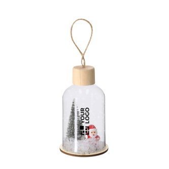 Kerstornament van glas met houten voet
