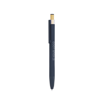 Aluminium styluspen met bamboe drukknop en blauwe inkt