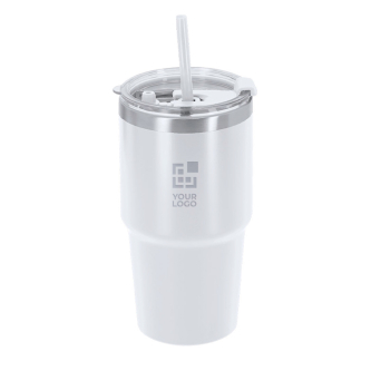 RVS thermosbeker met dubbele wand en rietje 650 ml