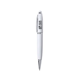 Metalen USB-pen met draaimechanisme en blauwe inkt