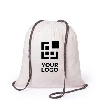 Ecologische, katoenen rugzakjes met logo en gekleurde koordjes