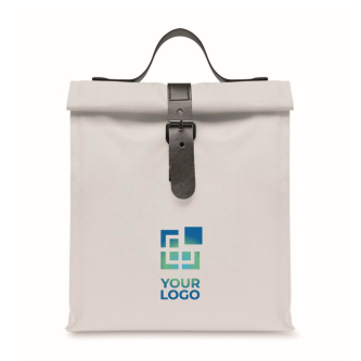 Roll-top koeltas van polyester met handvat en lederen sluiting