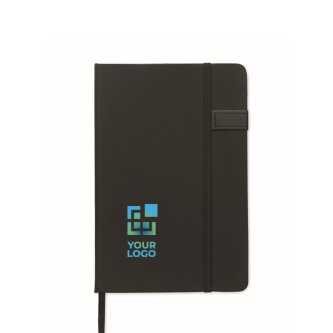 Zwart notitieboek met harde kaft en USB-stick, A5 gelijnde bladzijden