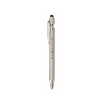 Gerecyclede aluminium pen met rubberen afwerking blauwe inkt