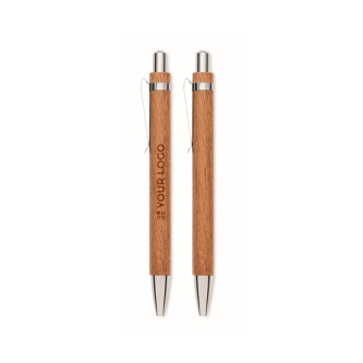 Houten schrijfset met blauwe pen en vulpotlood