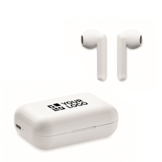 Bluetooth 5.0 oortjes in doosje met logo kleur wit