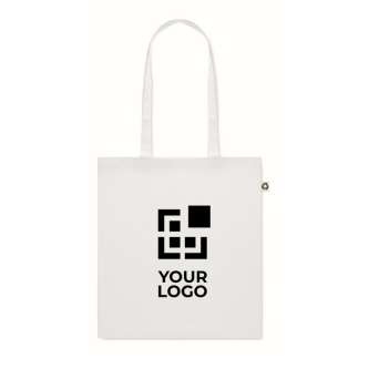 Kleurrijke gerecycled katoenen tasjes met logo wit