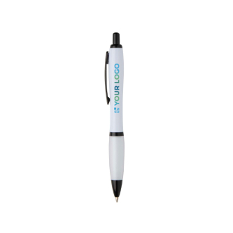 Balpen van gerecycled plastic met zwarte details en zwarte inkt