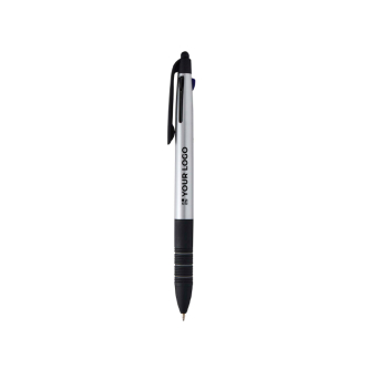 3-in-1 balpen met stylus en 3 inktkleuren in metallic afwerking