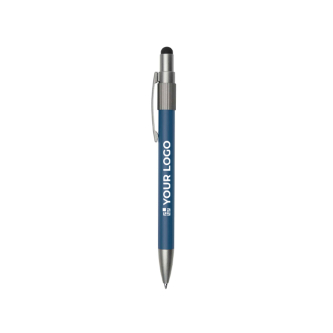 Balpen met touchscreenpunt en draaibare spinner, blauwe inkt