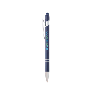 Balpen van gerecycled aluminium met touchscreenpunt, blauwe inkt