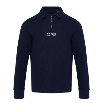 Unisex katoenen polo met lange mouwen en halve rits 245 g/m²